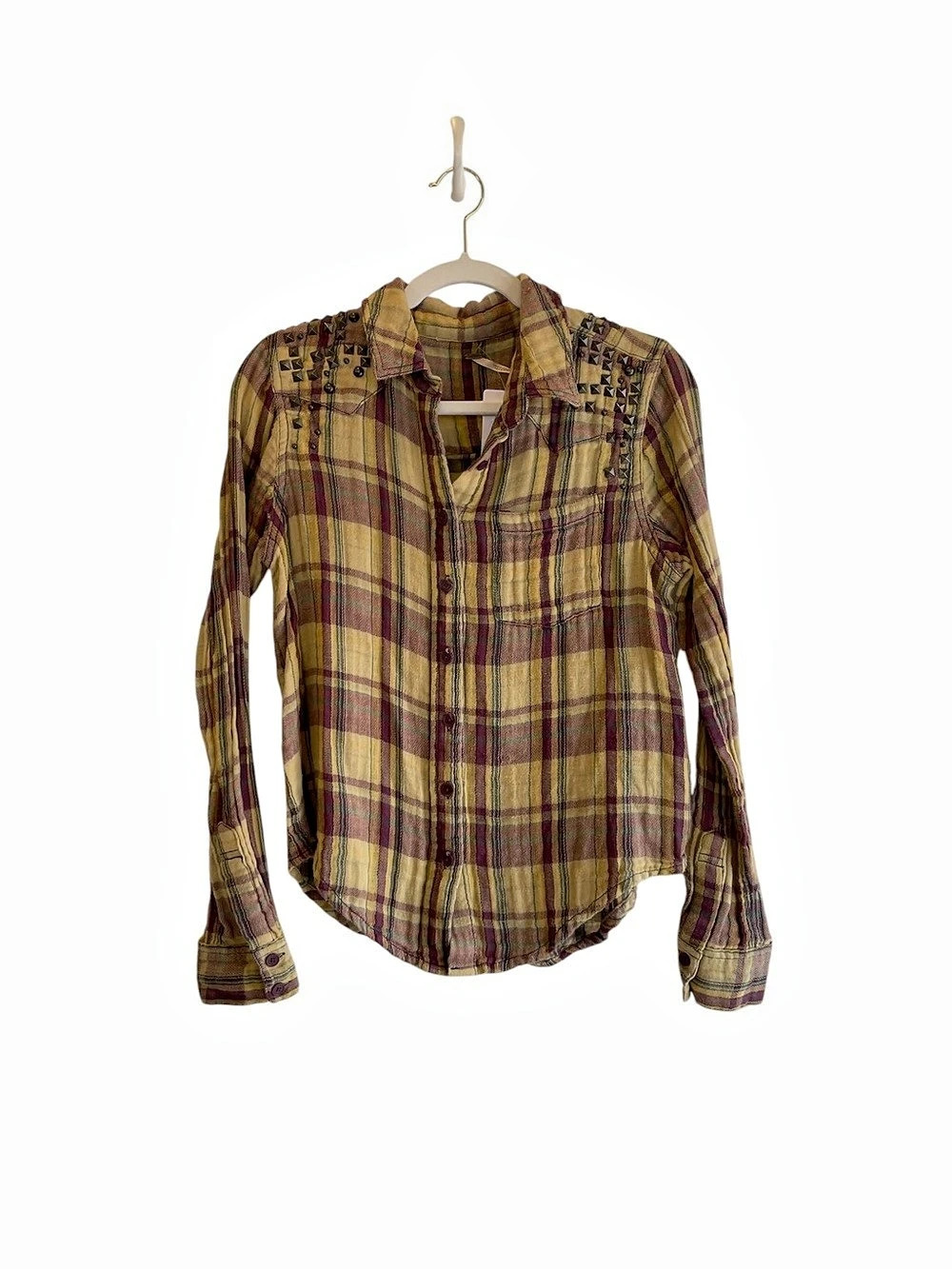 Free People Austin Plaid Buttondown Button Down in Brown & Purple